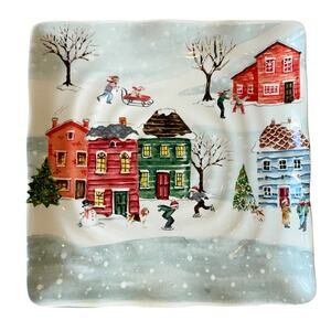 Maxcera Christmas Winter Village Salad Plates 8.5in Holiday Snow Set of 4 New